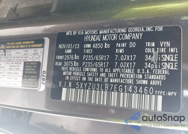 5XYZU3LB7EG143460: 43066082