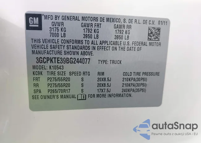 3GCPKTE39BG244077: 43066087