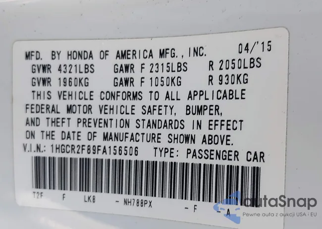 1HGCR2F89FA156506: 43066114