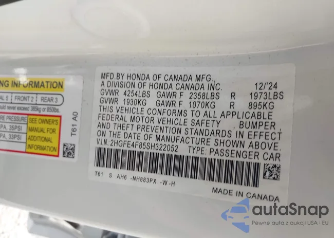 2HGFE4F85SH322052: 43067273