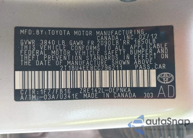 2T1BU4EE8CC796211: 43067331