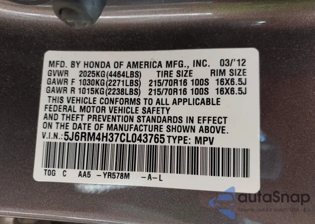 5J6RM4H37CL043765: 43066779