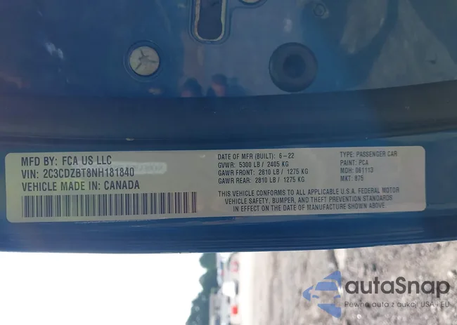 2C3CDZBT8NH181840: 43066842