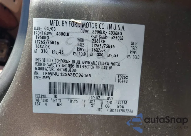 1FMNU43S63EC96465: 43066966