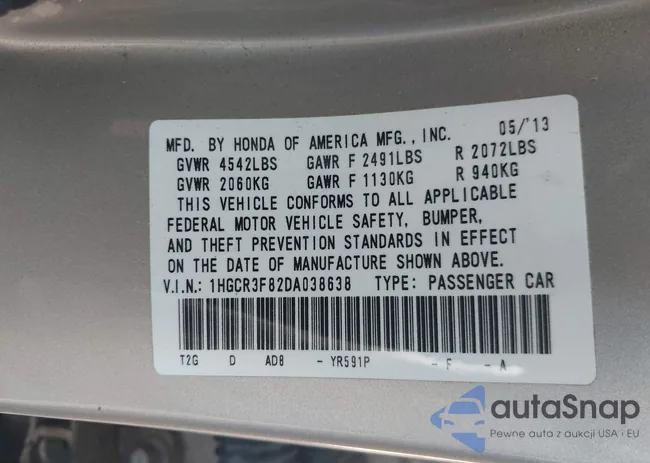 1HGCR3F82DA038638: 43068174