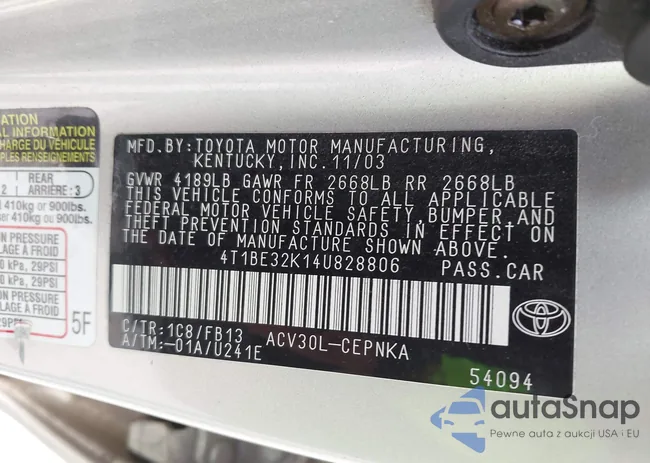 4T1BE32K14U828806: 43068257