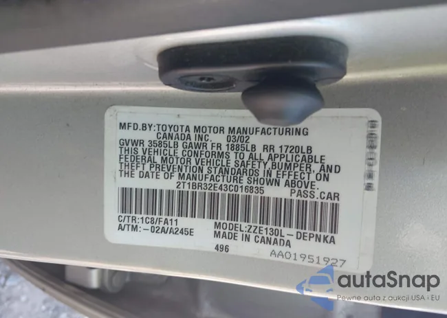 2T1BR32E43C016835: 43068455