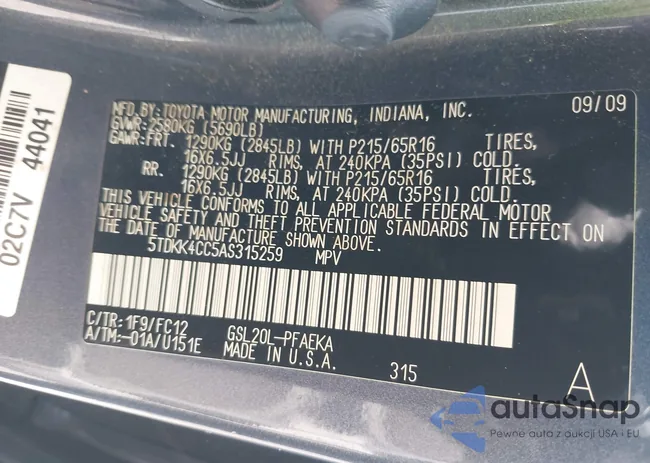 5TDKK4CC5AS315259: 43068641