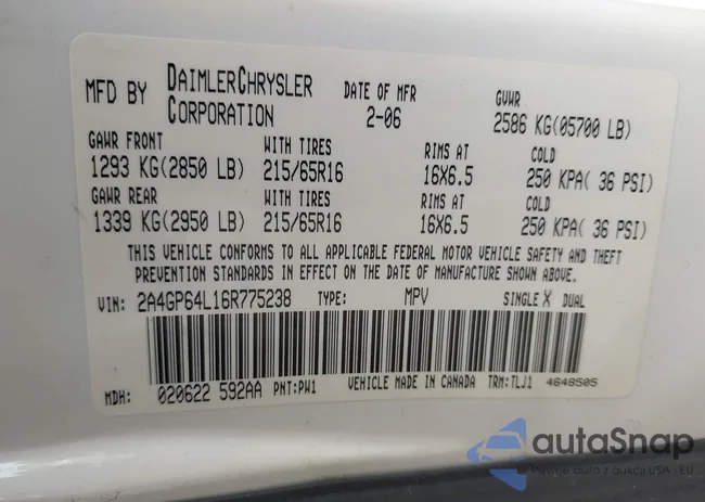 2A4GP64L16R775238: 43068687