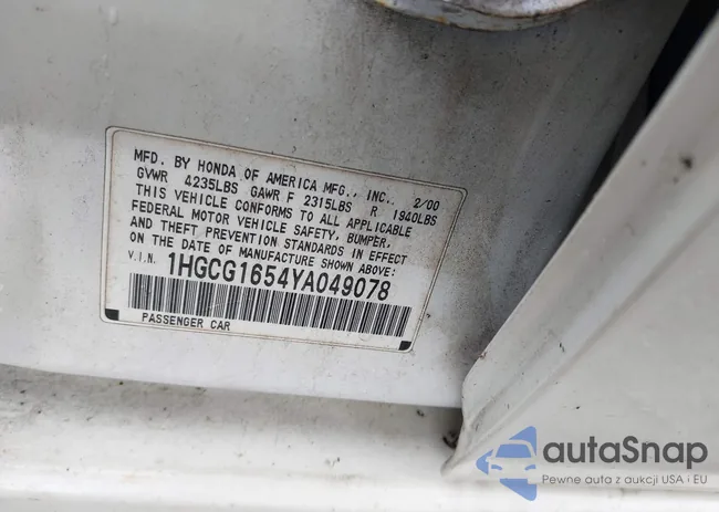 1HGCG1654YA049078: 43068113