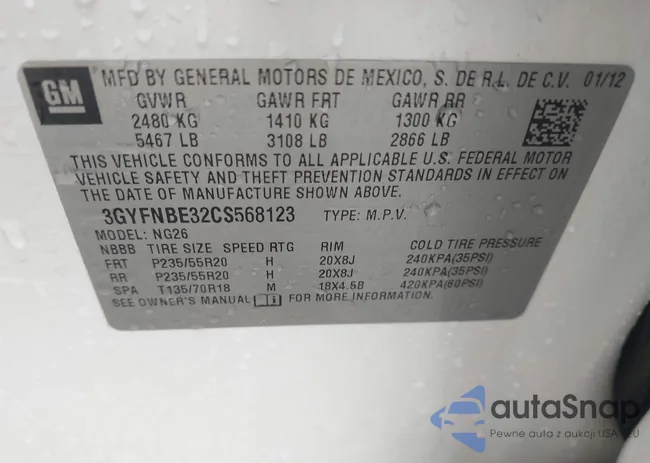 3GYFNBE32CS568123: 43069401