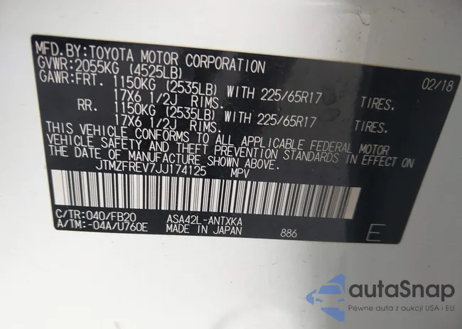 JTMZFREV7JJ174125: 43069523