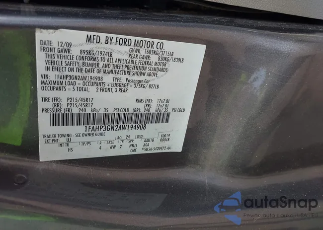 1FAHP3GN2AW194908: 43069555