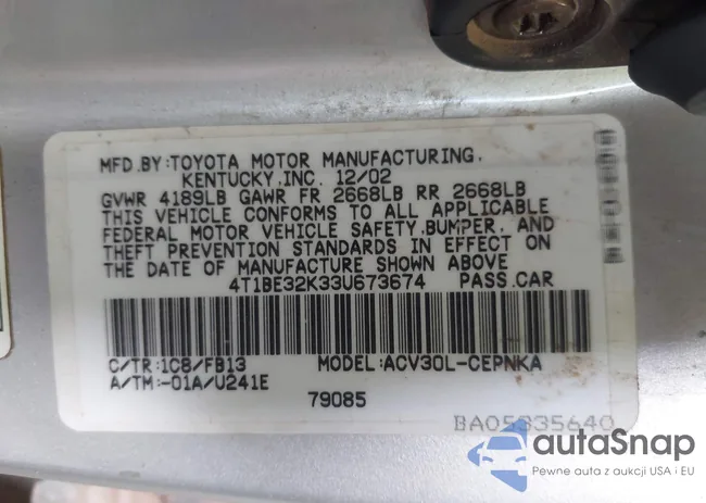 4T1BE32K33U673674: 43069726