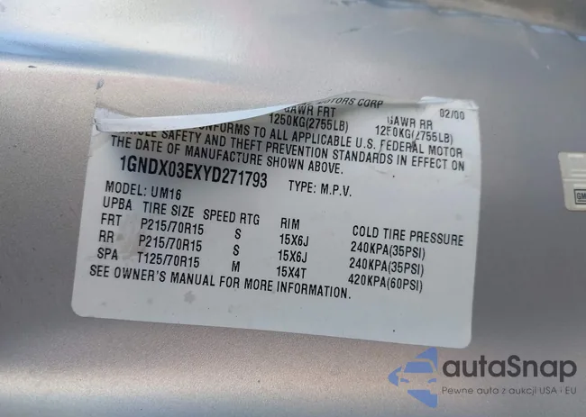 1GNDX03EXYD271793: 43068766