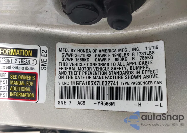 1HGFA165X7L032741: 43068789