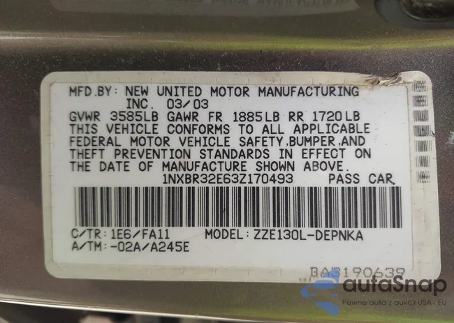 1NXBR32E63Z170493: 43068967