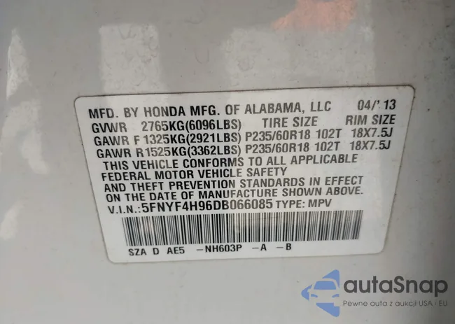 5FNYF4H96DB066085: 43069063