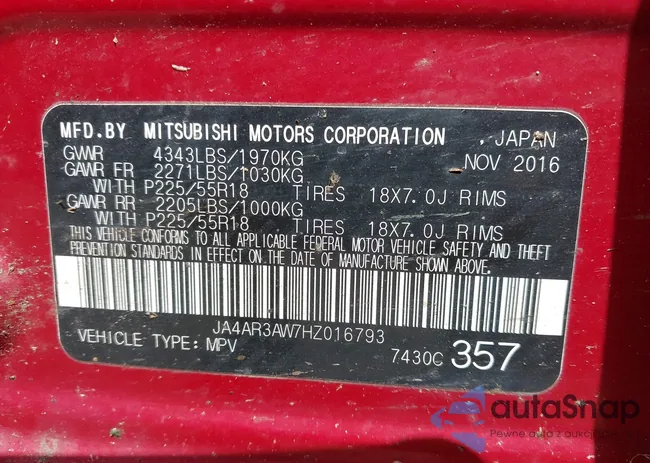 JA4AR3AW7HZ016793: 43069066