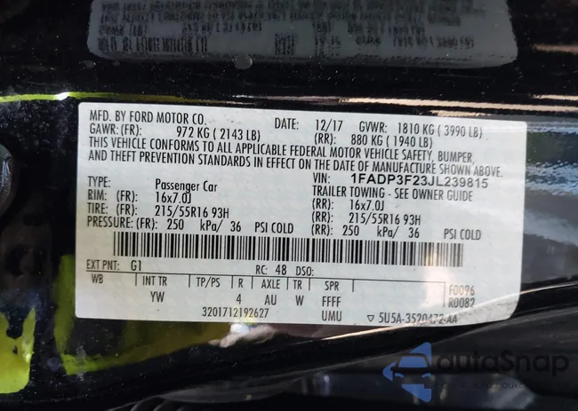 1FADP3F23JL239815: 43070237