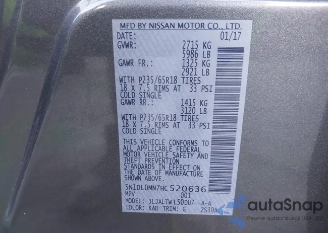 5N1DL0MN7HC520636: 43070409