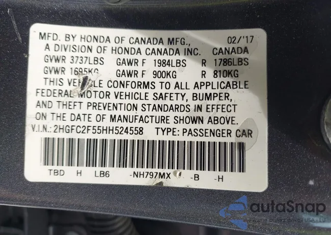 2HGFC2F55HH524558: 43070411