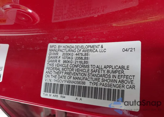 1HGCV1F49MA058088: 43070440