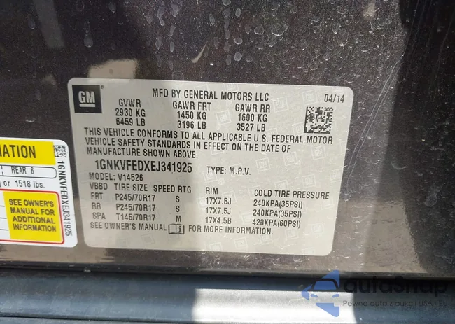 1GNKVFEDXEJ341925: 43070651