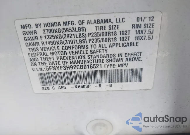 5FNYF3H92CB016521: 43070001