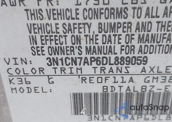 3N1CN7AP6DL889059: 43070005