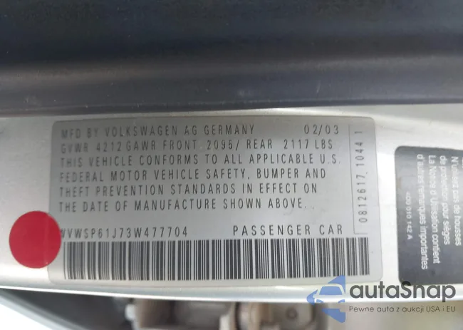 WVWSP61J73W477704: 43070074