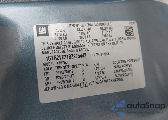 1GTR2VE31BZ275442: 43070141