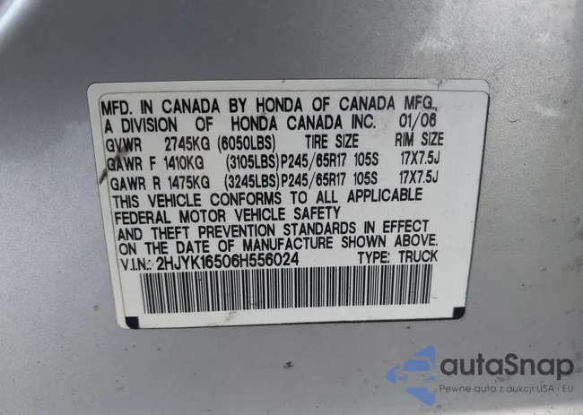 2HJYK16506H556024: 43071302