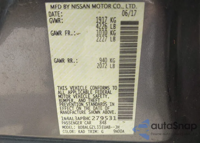 1N4AL3AP8HC279531: 43071440