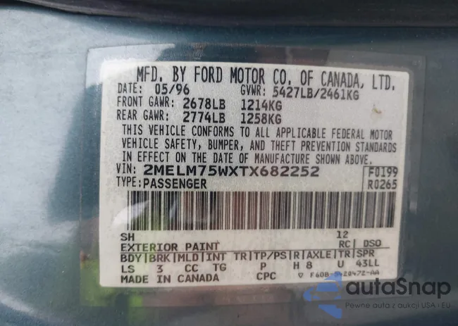 2MELM75WXTX682252: 43071489