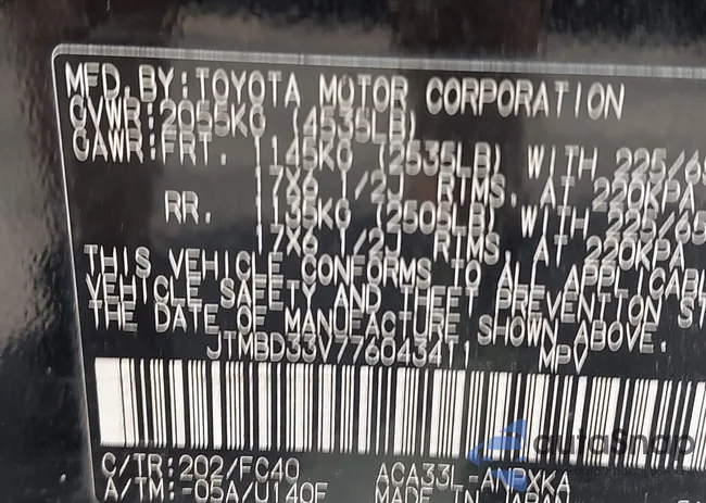 JTMBD33V776043411: 43070912