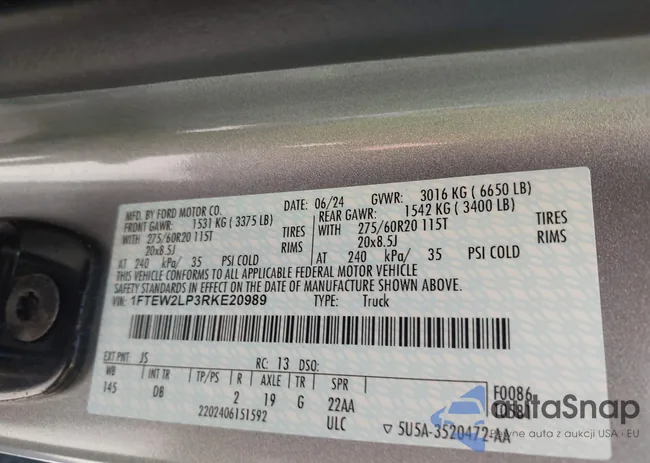 1FTEW2LP3RKE20989: 43072186