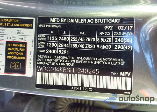 WDC0J4KB3HF240245: 43072502