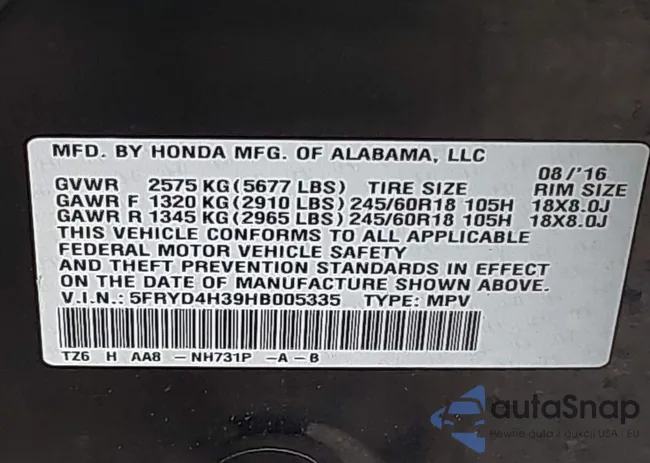 5FRYD4H39HB005335: 43072522