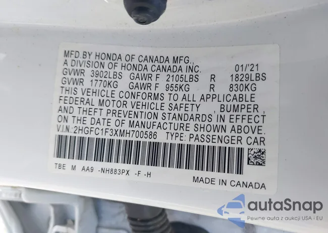 2HGFC1F3XMH700586: 43072634