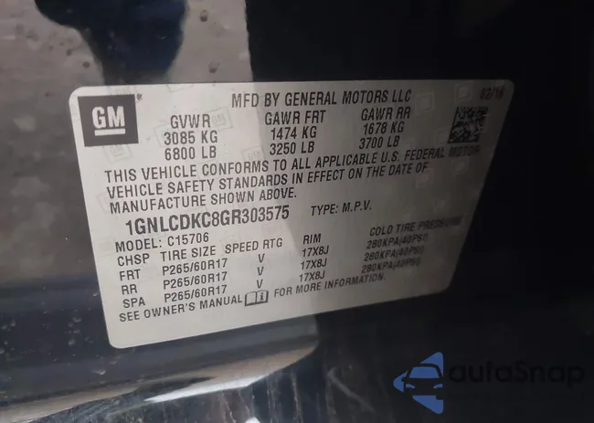 1GNLCDKC8GR303575: 43073330