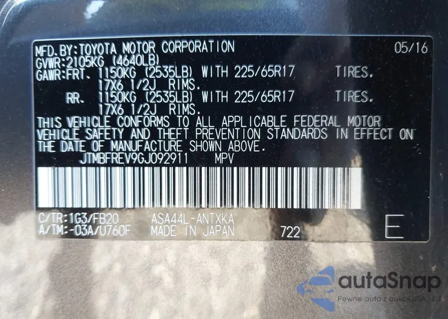 JTMBFREV9GJ092911: 43073363