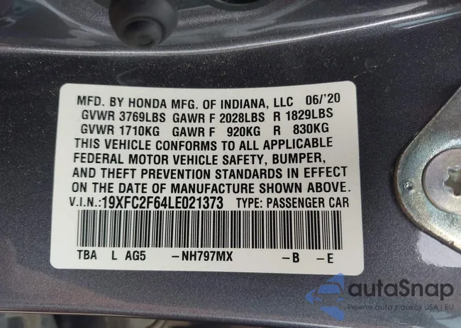 19XFC2F64LE021373: 43072837