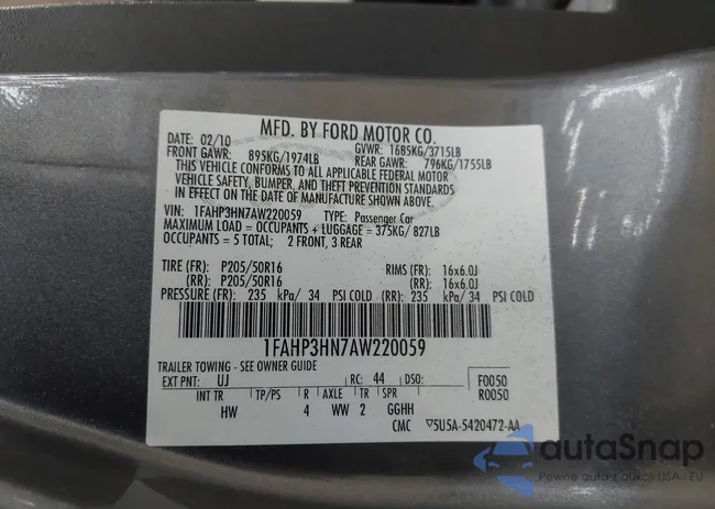 1FAHP3HN7AW220059: 43072971