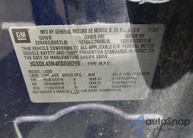 3GSDL43N48S608295: 43073060