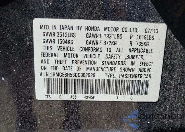 JHMGE8H53DC062929: 43074195