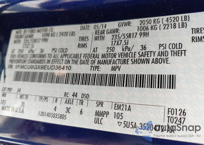 1FMCU0GX9EUD36410: 43074259