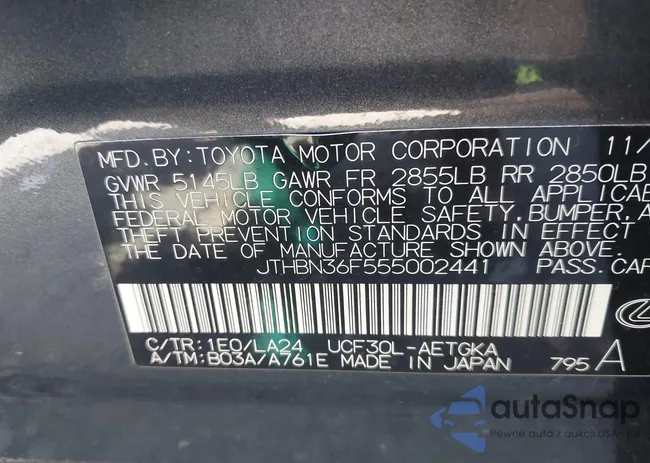 JTHBN36F555002441: 43074345