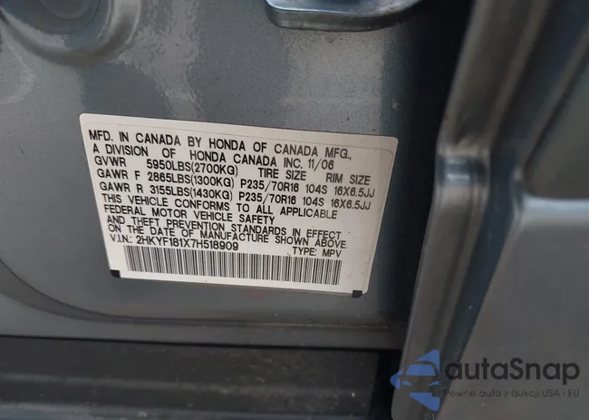 2HKYF181X7H518909: 43074639