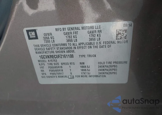 1GCVKREC6FZ161108: 43074690